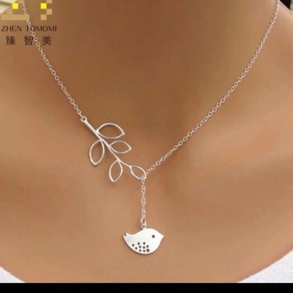 New Lovely Silver Chain Branch Tree Leaves Bird Pendant Fashion Dainty Necklace - Picture 2 of 6